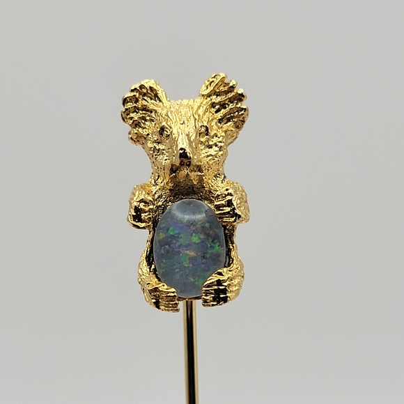 Jewelry - Vintage Genuine Australian Blue Opal Koala Gold Tone Hat Lapel Tie Pin Brooch